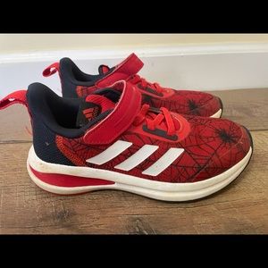 EUC Little Kids Adidas Fortarun Marvel Spiderman Shoes. Size 1. Red/Blue